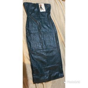 NAKED WARDROBE DARK GREEN CROCODILE TUBE BODYCON DRESS